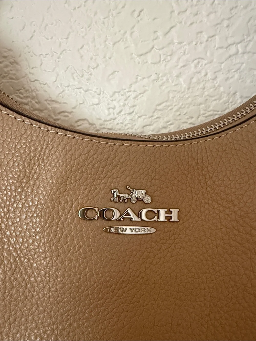 COACH Teri Hobo Leather Crossbody Shoulder Bag in Taupe/ Beige